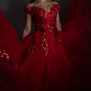 Red prom ball gown dress